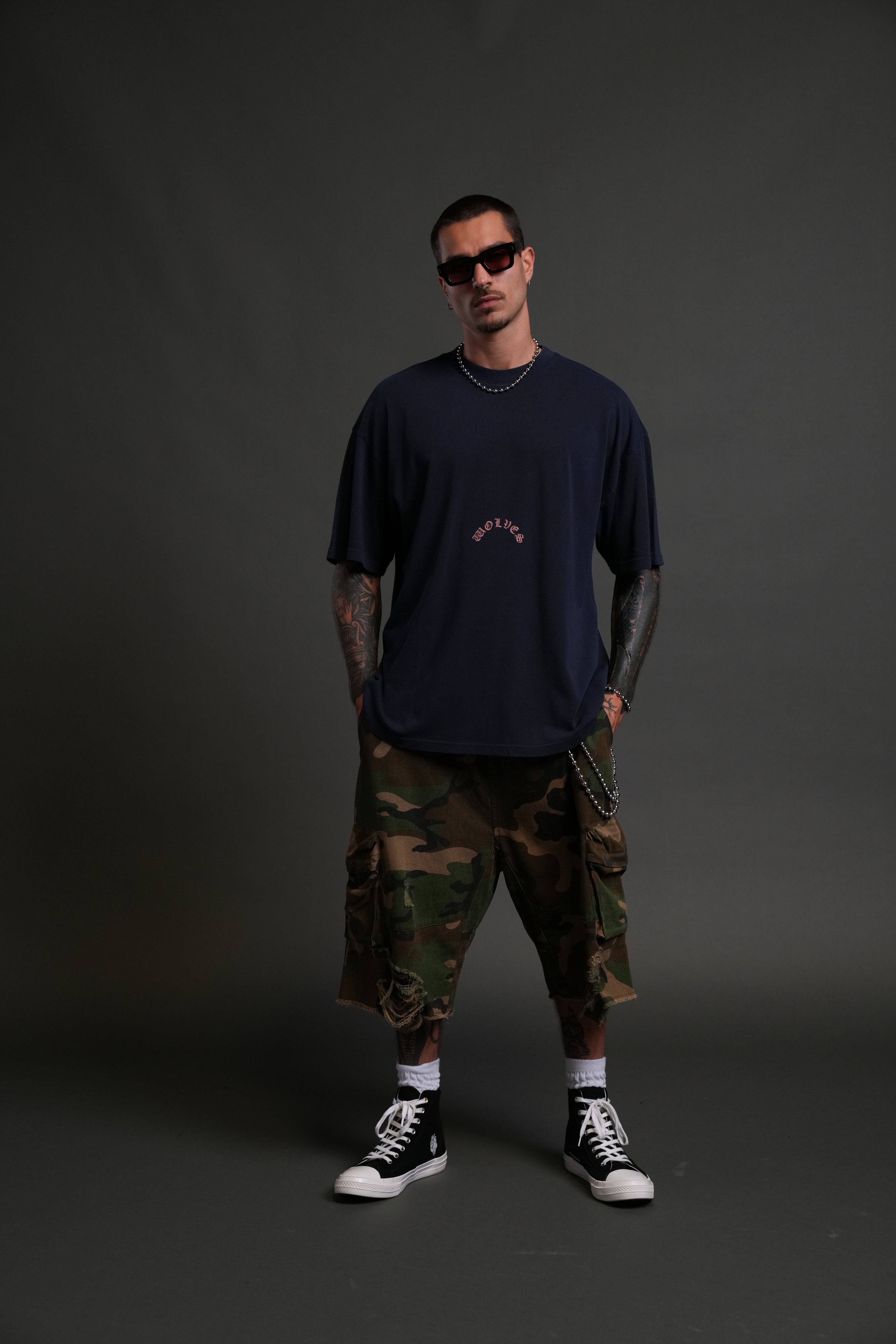 The Wolves & The Moth "Premium" Oversized Tee in Navy