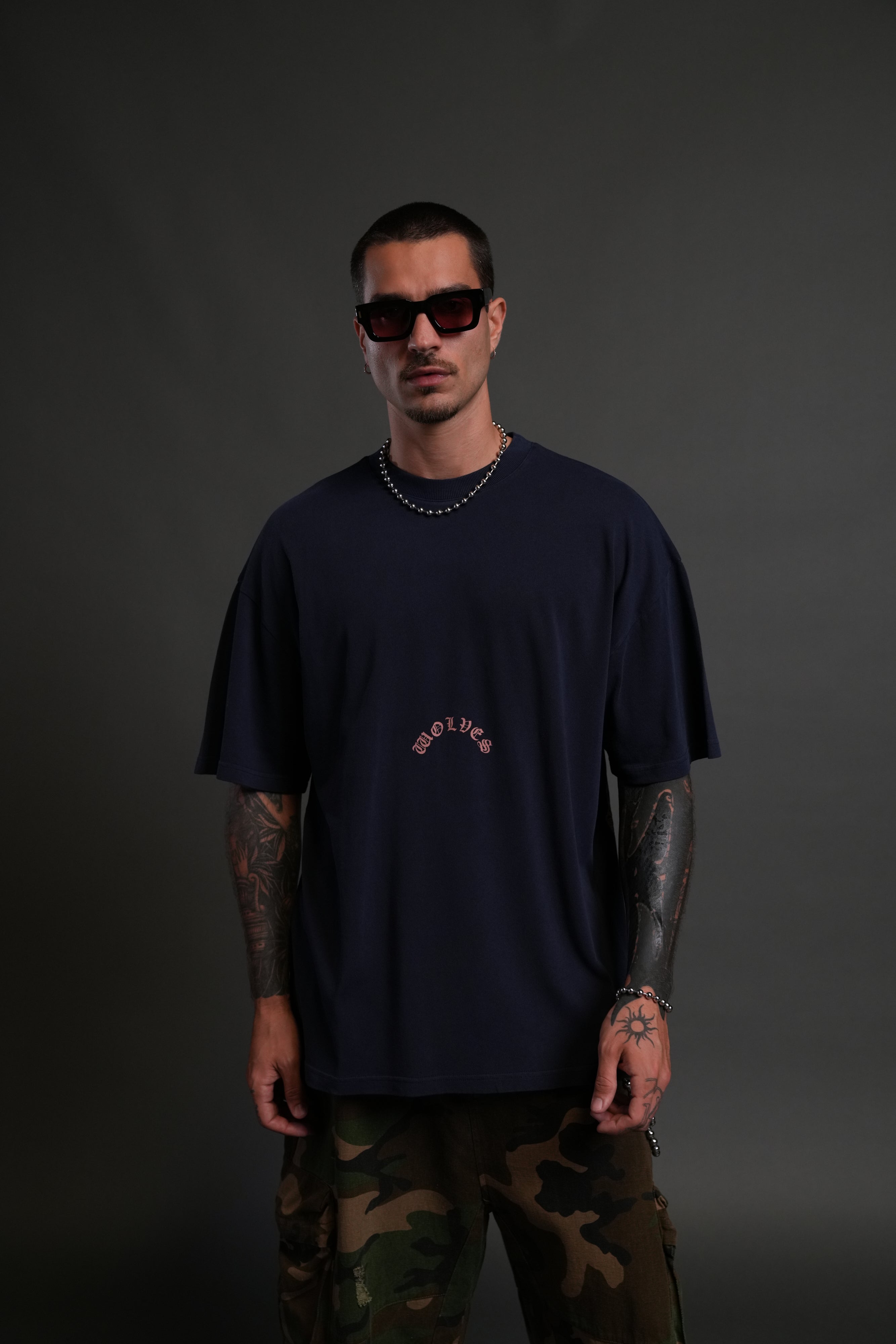 The Wolves & The Moth "Premium" Oversized Tee in Navy