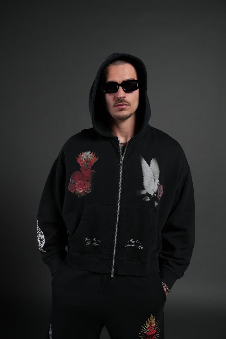 Doomed Love Vex Double Zip Hoodie in Black