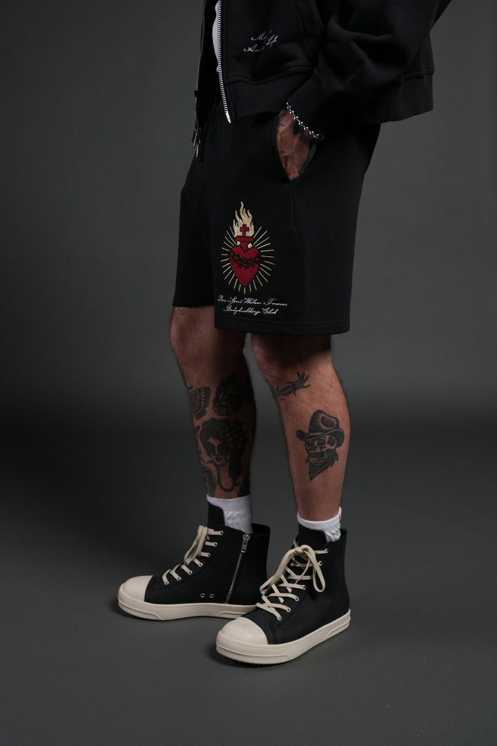 Doomed Love Post Lounge Sweat Shorts in Black