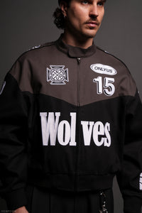 ONLYUS Gordon Unisex Racing Jacket in Wolf Gray/Black