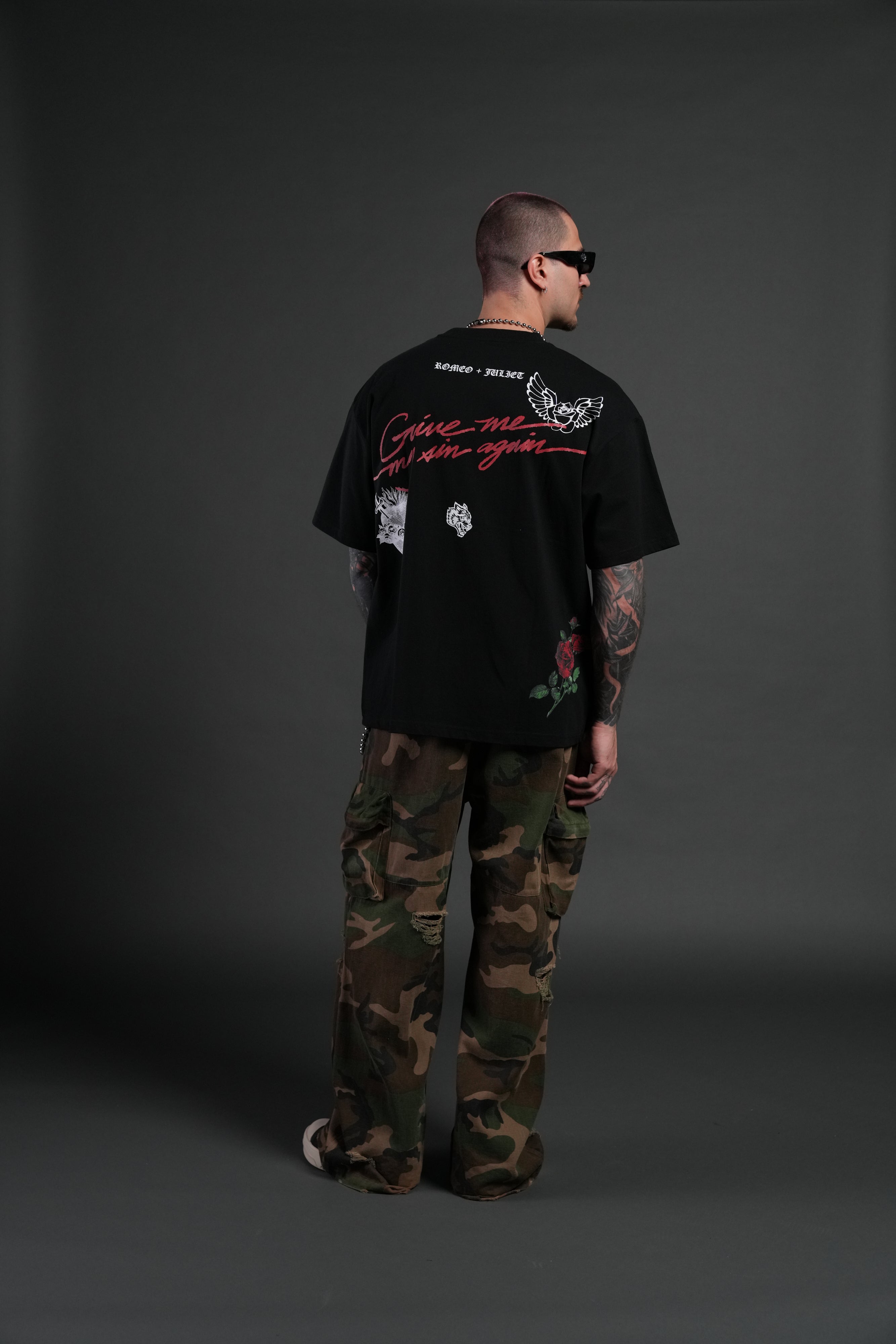 Sin Again Unisex Grunge Tee in Black