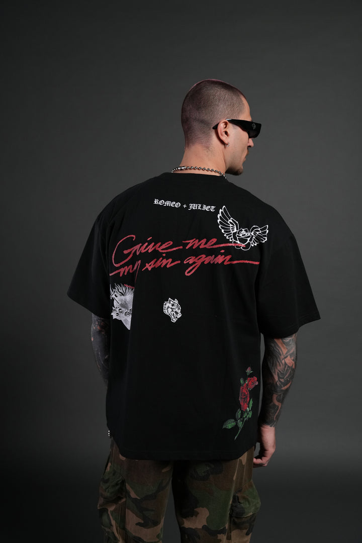 Sin Again Unisex Grunge Tee in Black