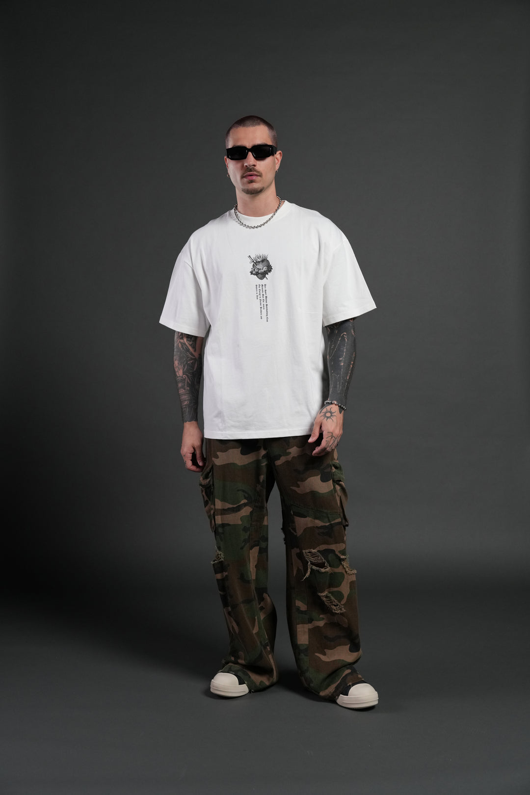 Sin Again Unisex Grunge Tee in Cream