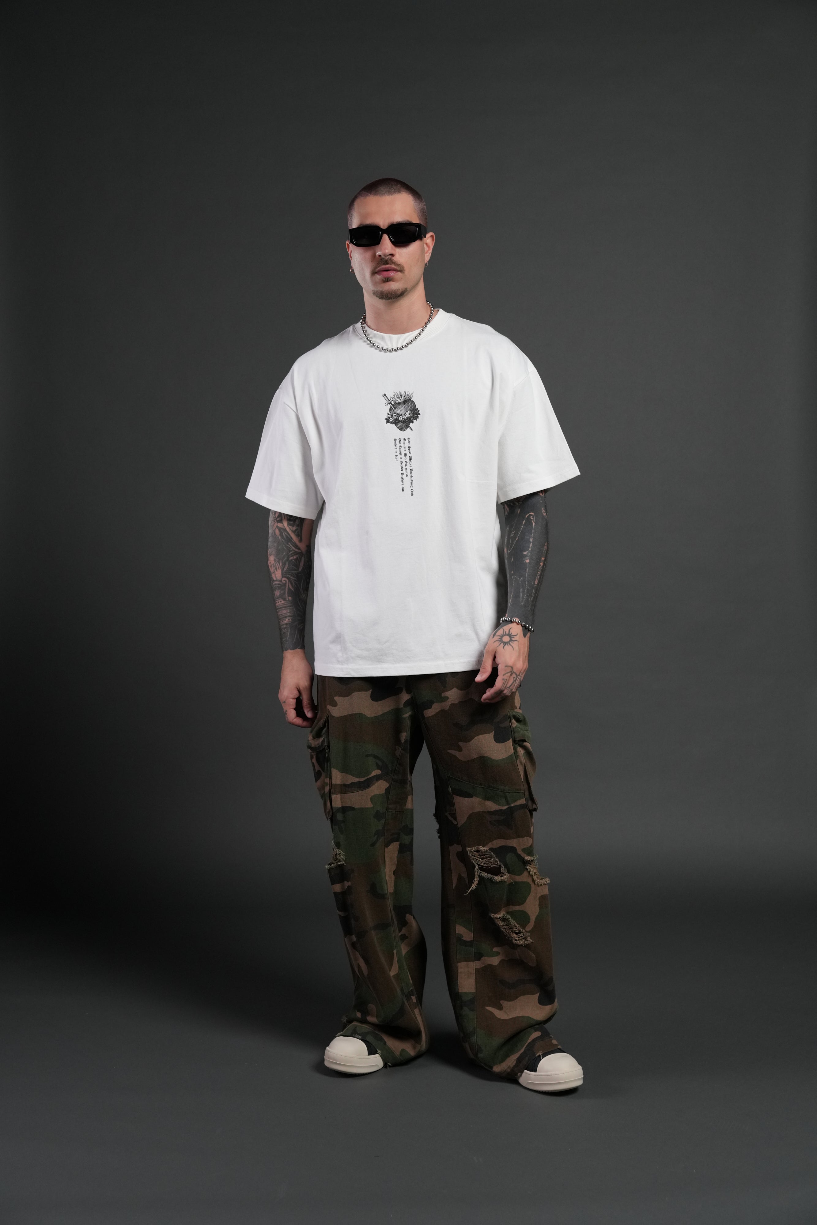 Sin Again Unisex Grunge Tee in Cream