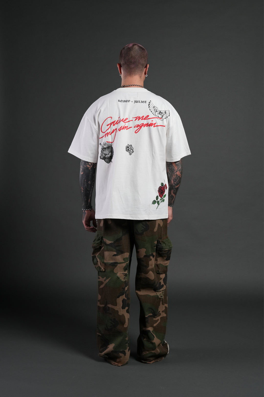 Sin Again Unisex Grunge Tee in Cream