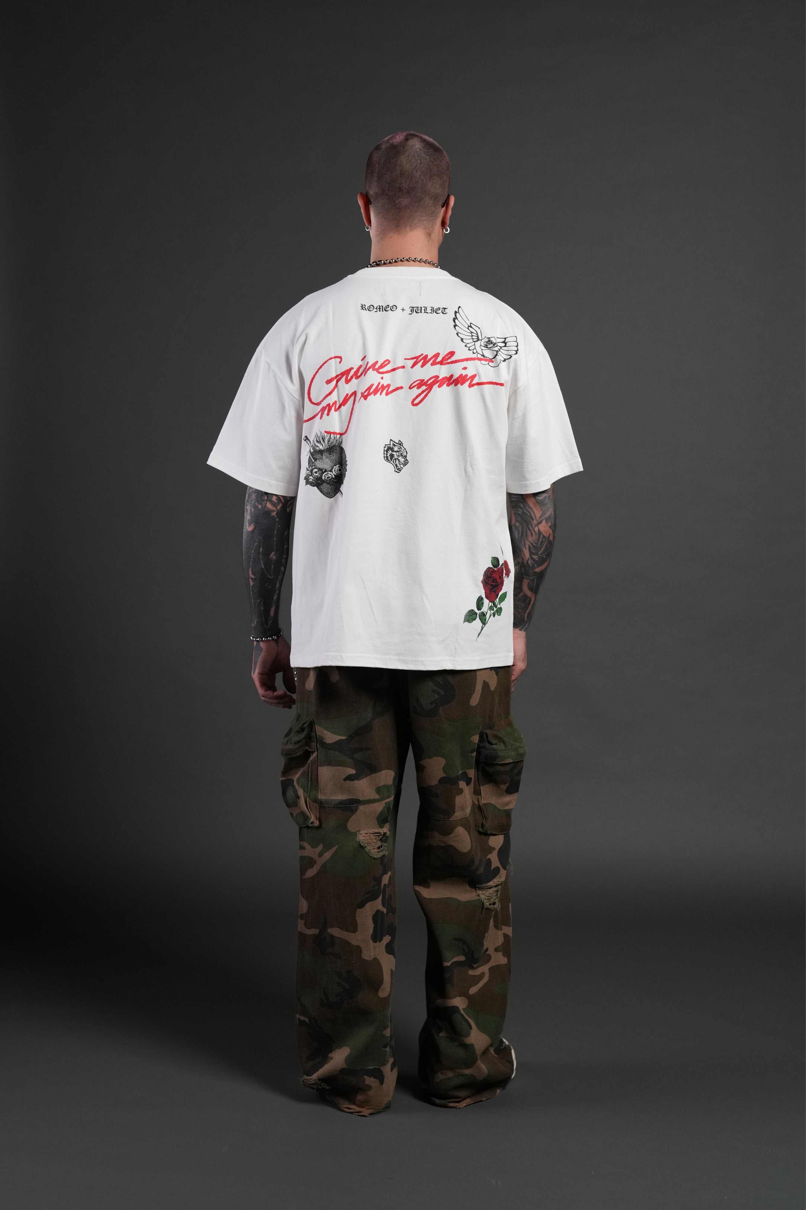 Sin Again Unisex Grunge Tee in Cream