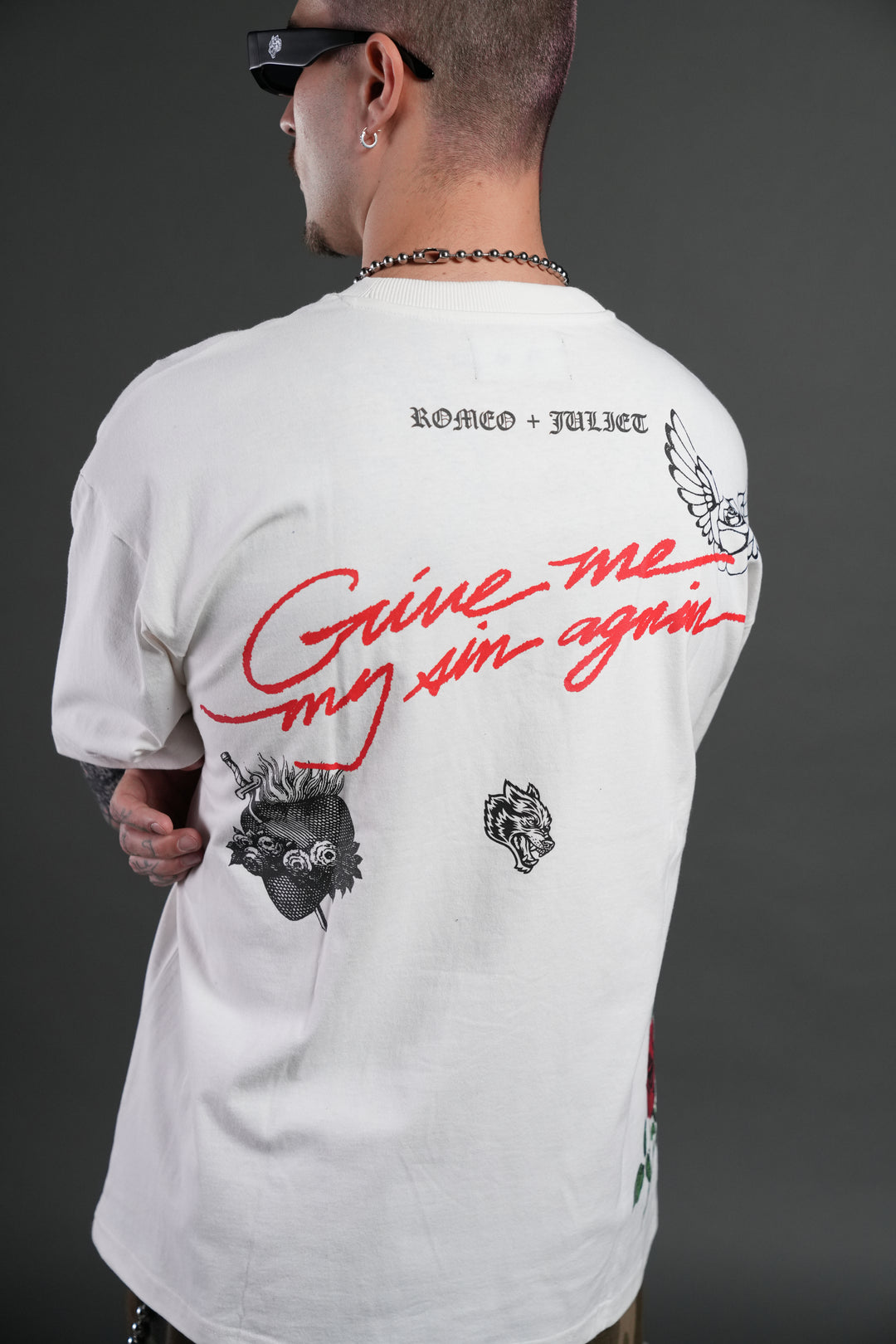 Sin Again Unisex Grunge Tee in Cream