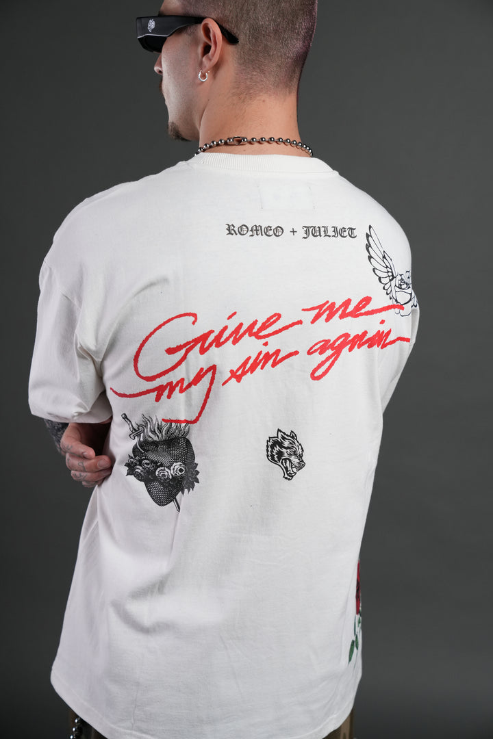 Sin Again Unisex Grunge Tee in Cream