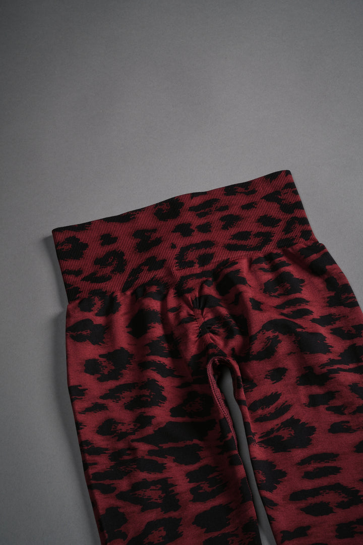 Big Wolf "Everson" Scrunch Leggings in Cherry Red Leopard