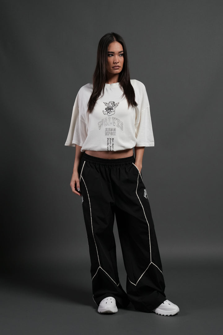 Wolves Club Cherub Grunge Mid Length Raw Hem Tee in Cream