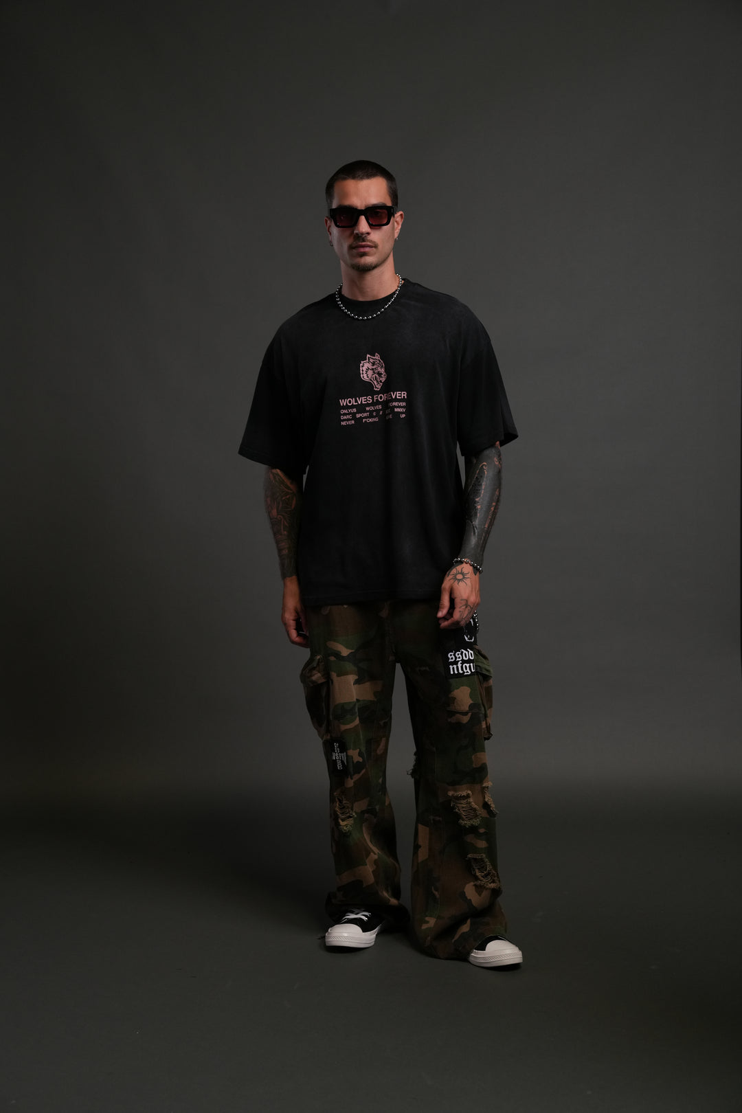 Wolves Have Your Back "Premium" Oversized Tee in Black Halo Wash