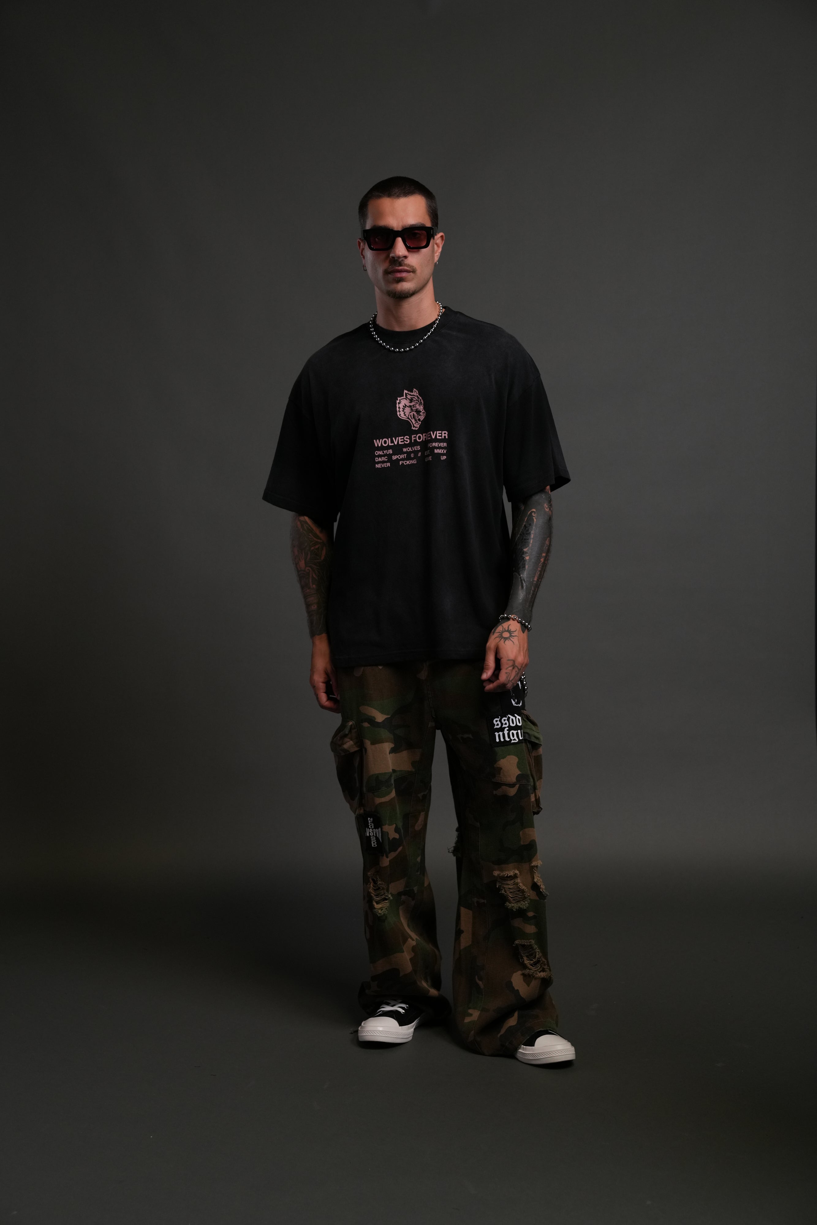 Wolves Have Your Back "Premium" Oversized Tee in Black Halo Wash