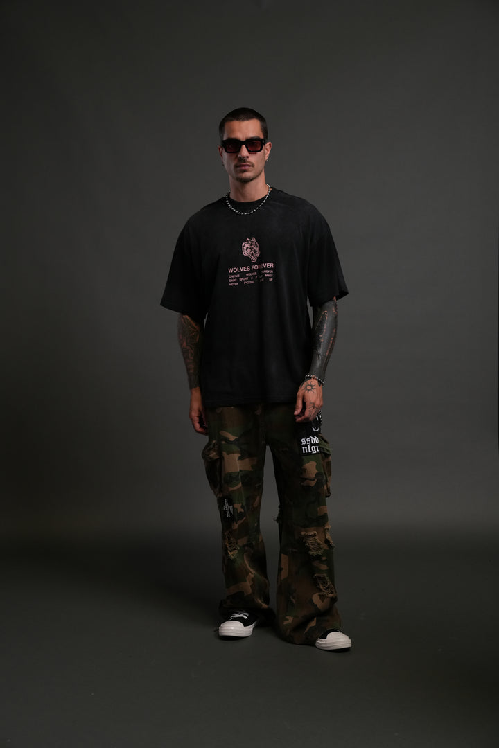 Wolves Have Your Back "Premium" Oversized Tee in Black Halo Wash