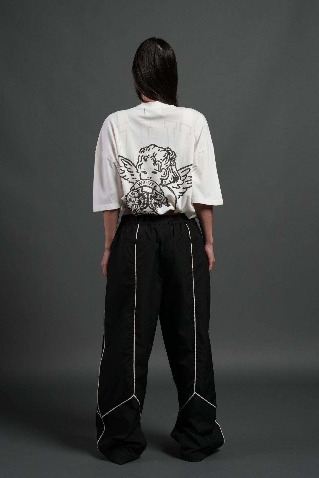 Wolves Club Cherub Grunge Mid Length Raw Hem Tee in Cream