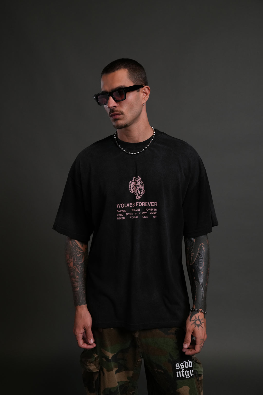 Wolves Have Your Back "Premium" Oversized Tee in Black Halo Wash