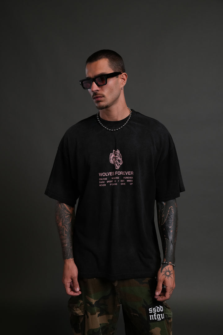 Wolves Have Your Back "Premium" Oversized Tee in Black Halo Wash