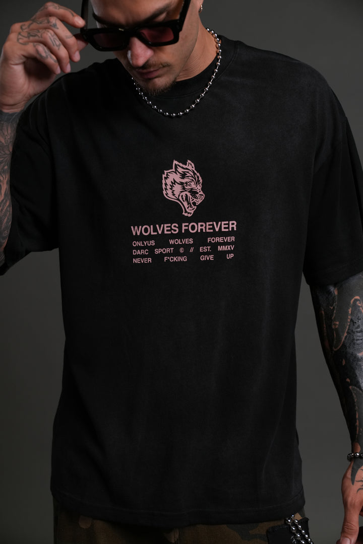 Wolves Have Your Back "Premium" Oversized Tee in Black Halo Wash
