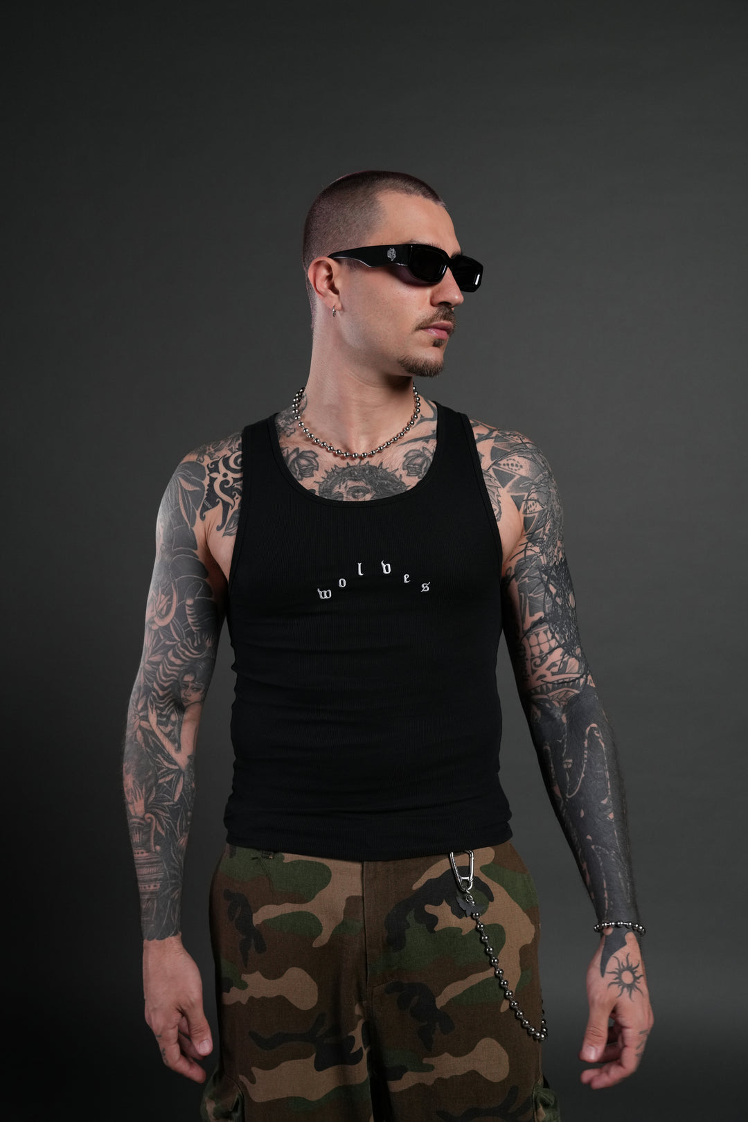 Wolves Pyramid Ribbed Tank V2 in Black