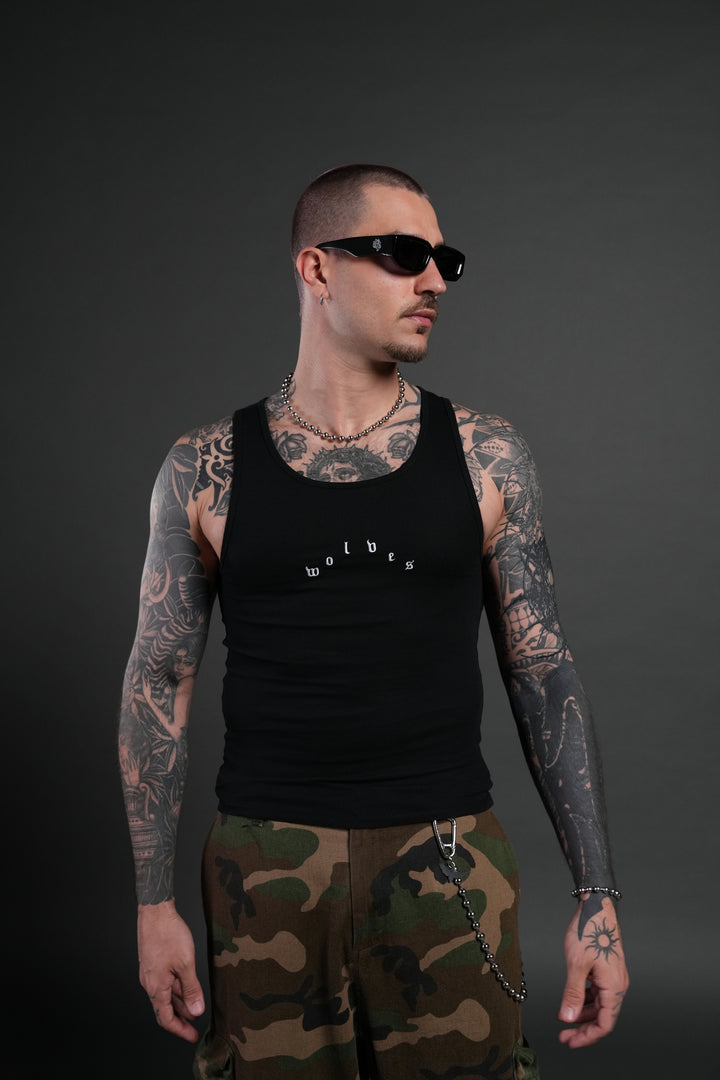 Wolves Pyramid Ribbed Tank V2 in Black