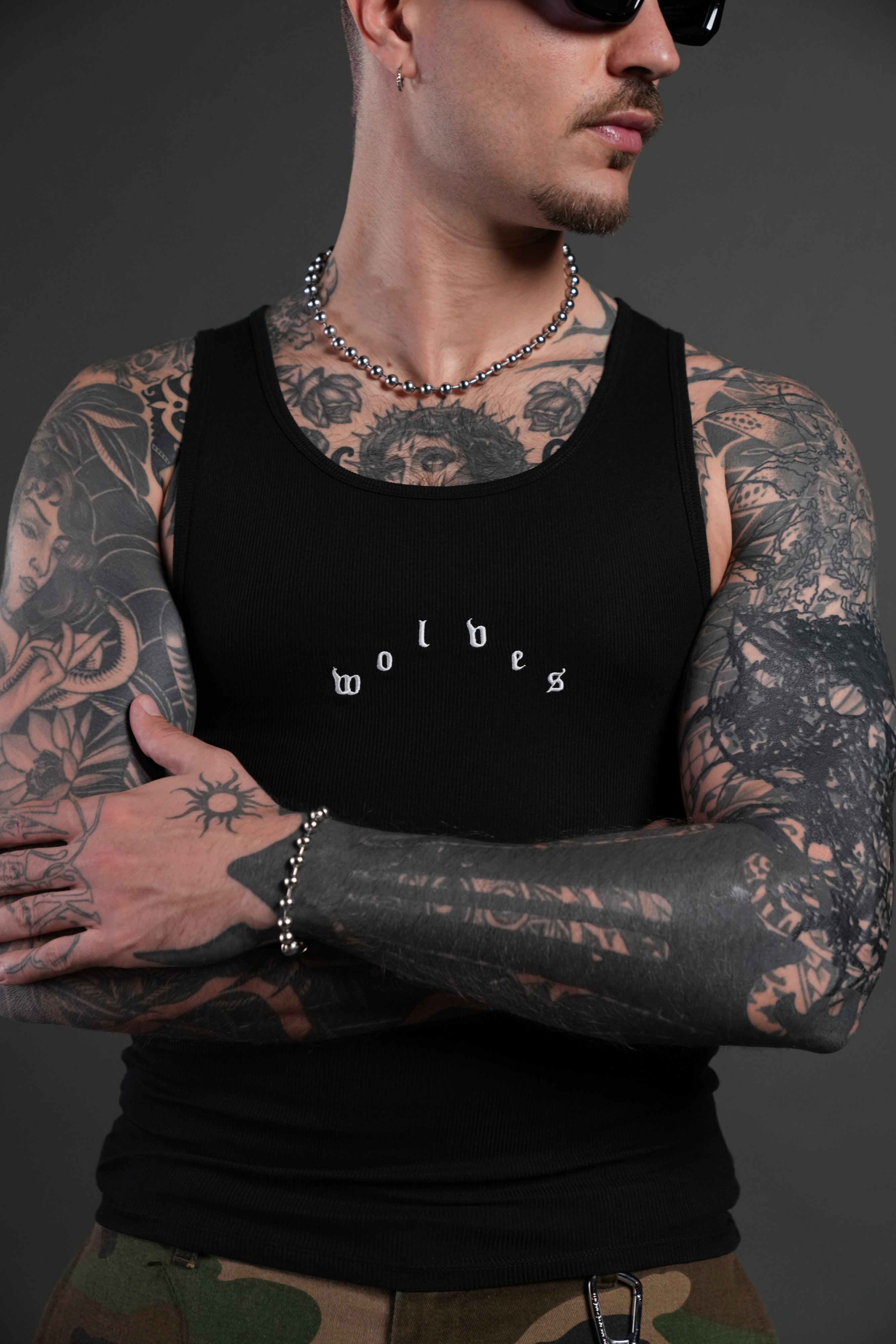 Wolves Pyramid Ribbed Tank V2 in Black