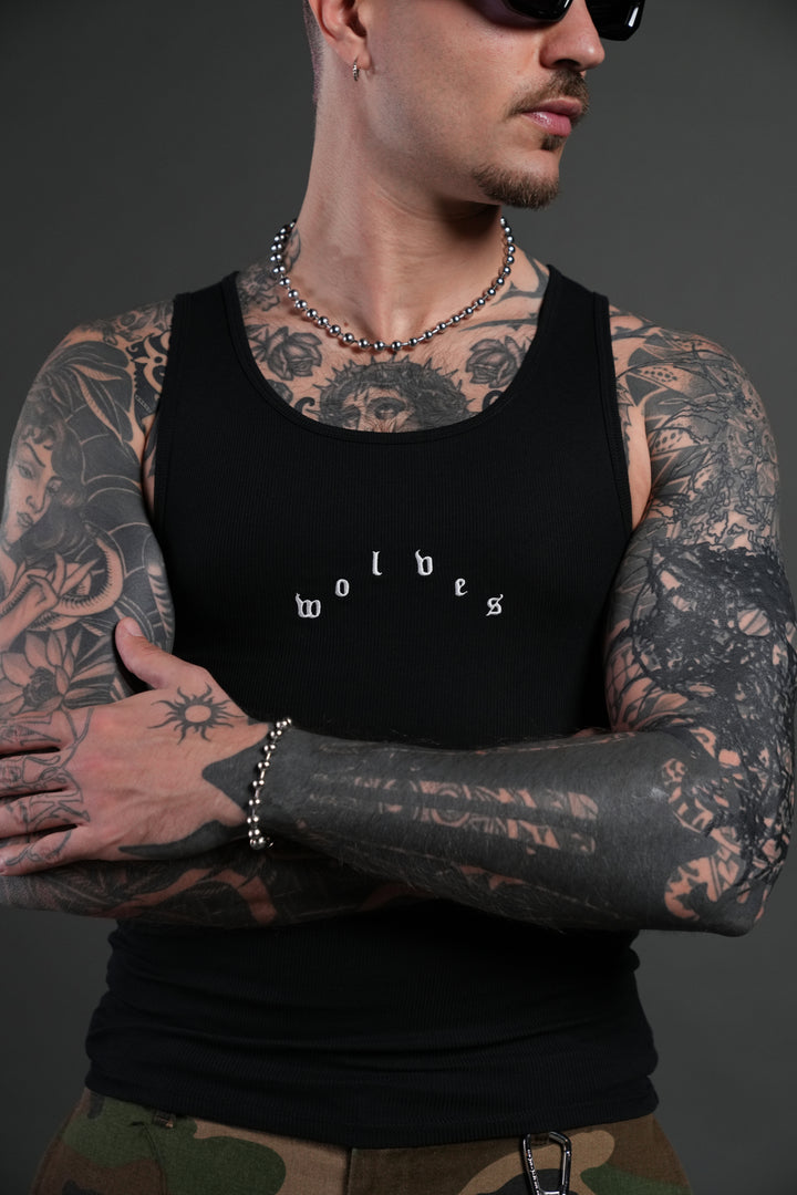Wolves Pyramid Ribbed Tank V2 in Black