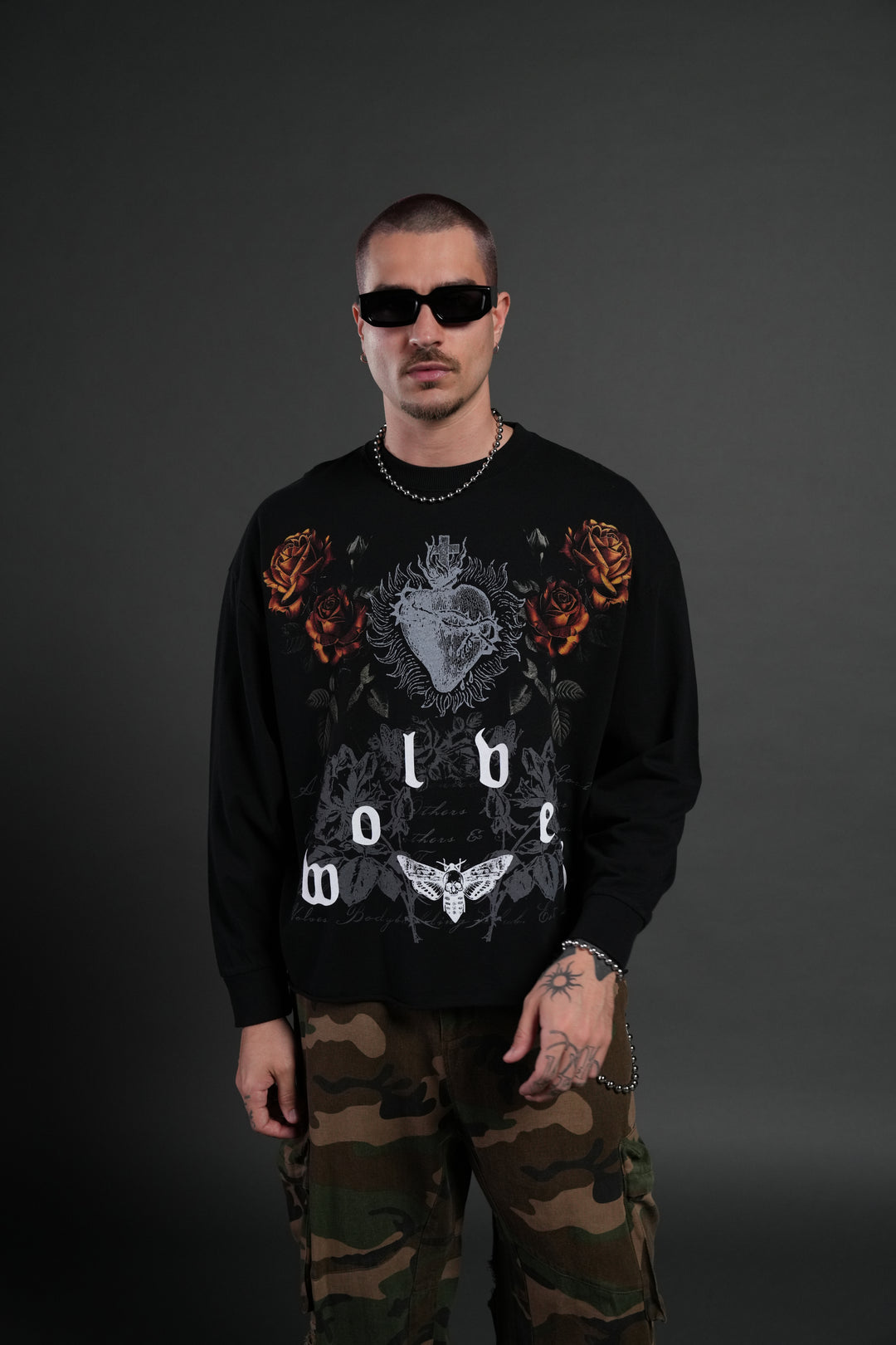 You Are the Reason Grunge Mid-Length Raw Hem LS Tee in Black