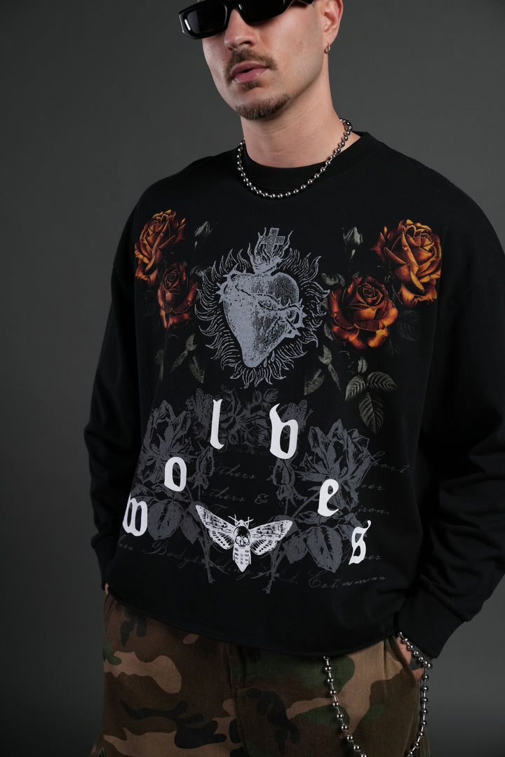 You Are the Reason Grunge Mid-Length Raw Hem LS Tee in Black