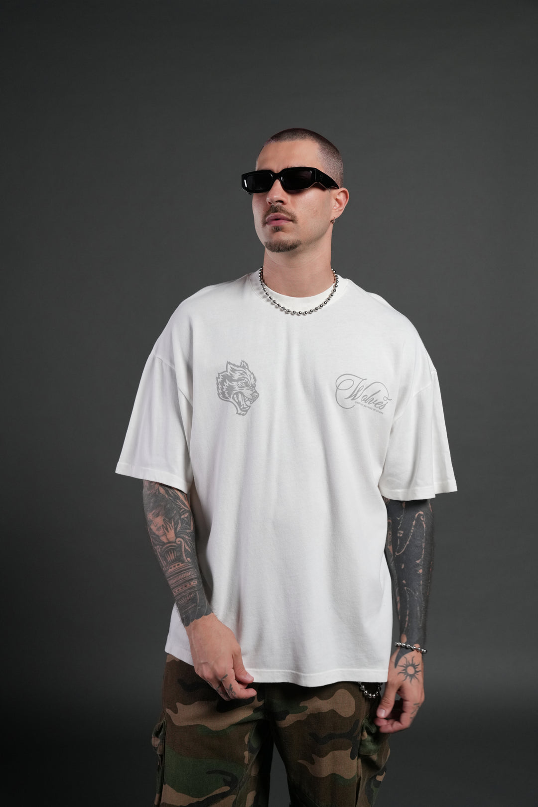 Nocturne Bloom Premium Oversized Tee in Cream