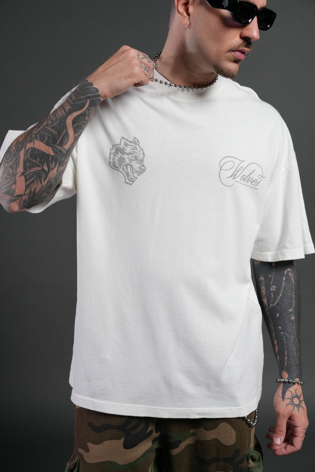 Nocturne Bloom Premium Oversized Tee in Cream