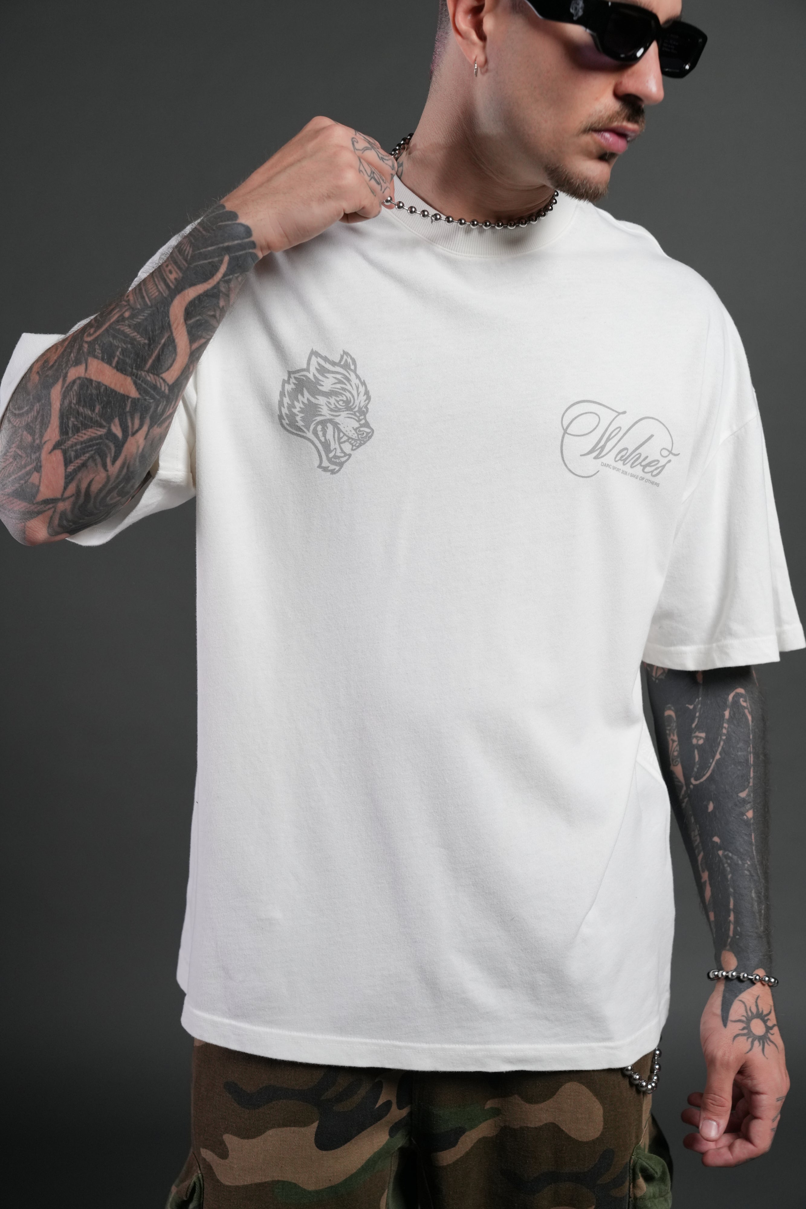 Nocturne Bloom Premium Oversized Tee in Cream