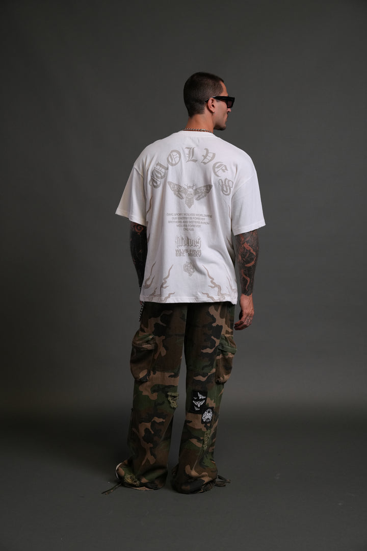 Wolves Never Back Down "Premium" Oversized Tee in Cream