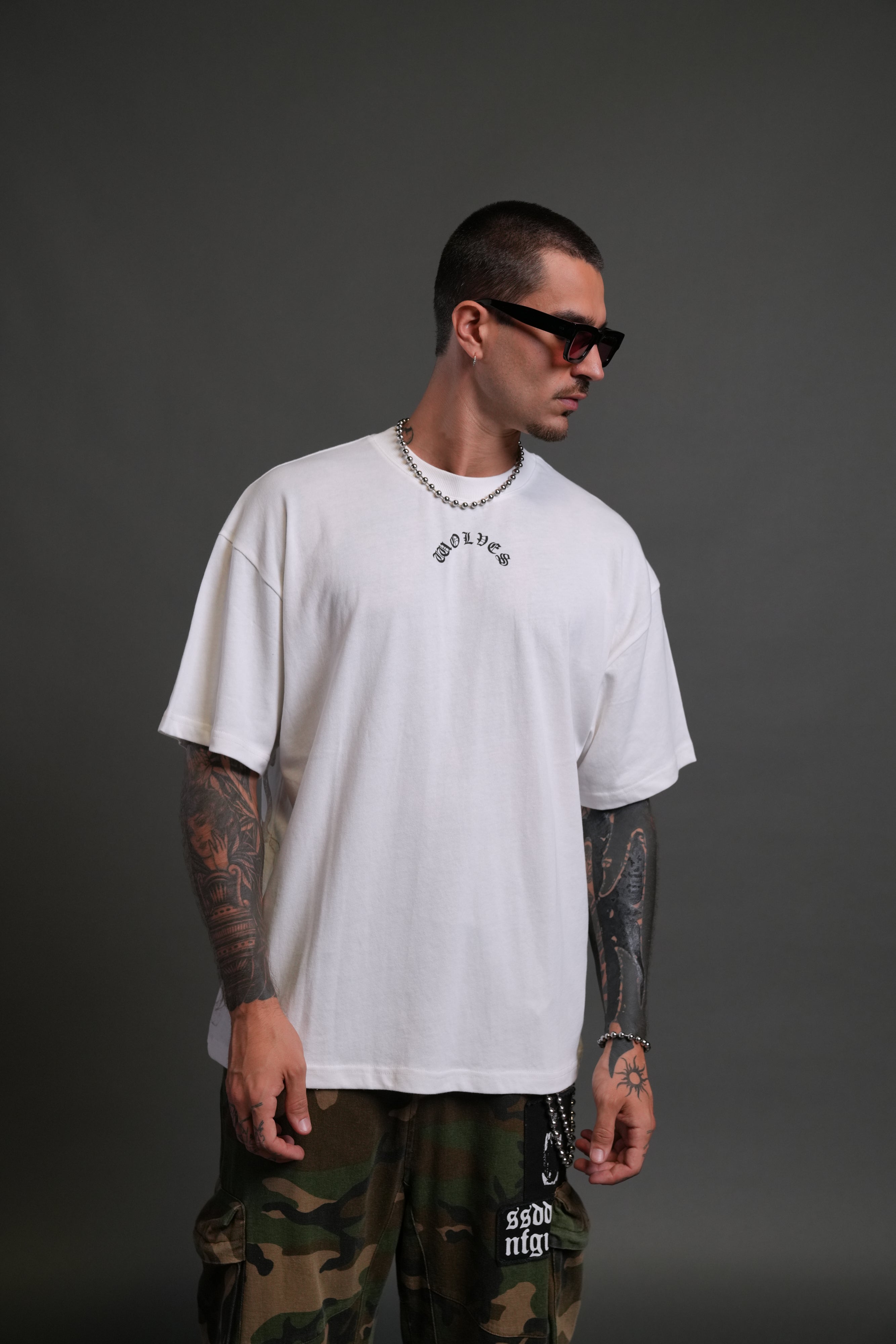 Wolves Never Back Down "Premium" Oversized Tee in Cream