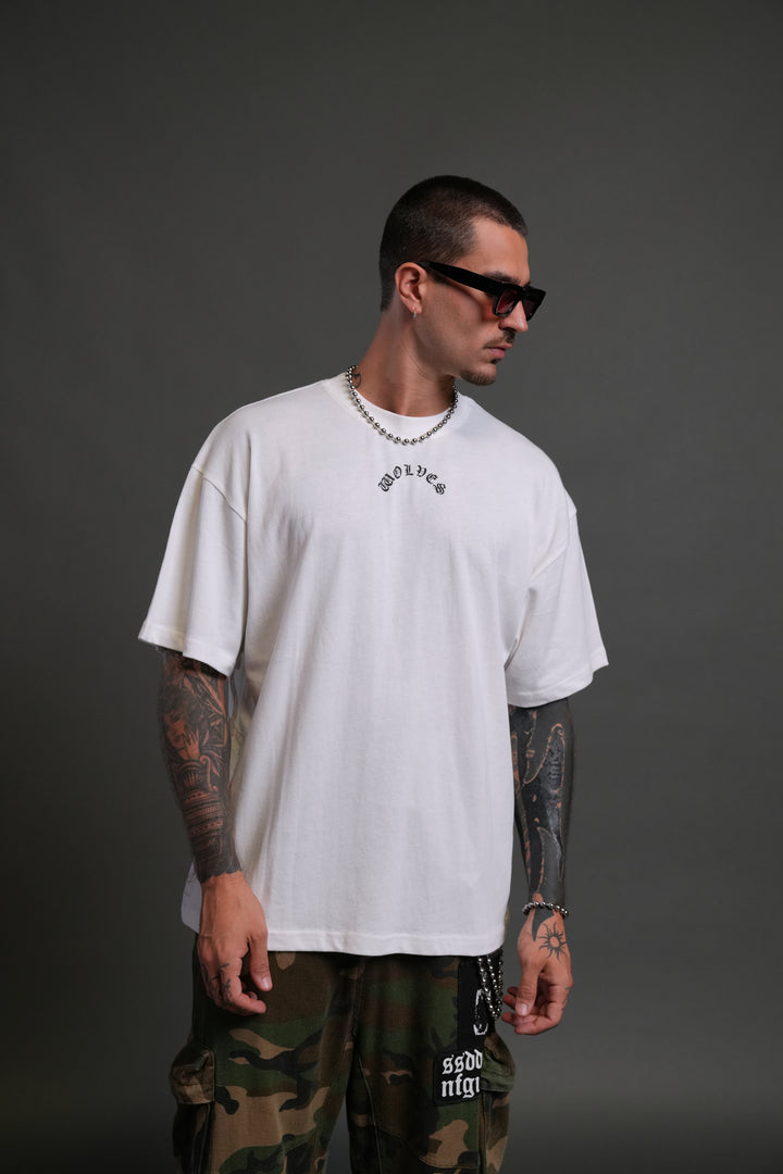 Wolves Never Back Down "Premium" Oversized Tee in Cream