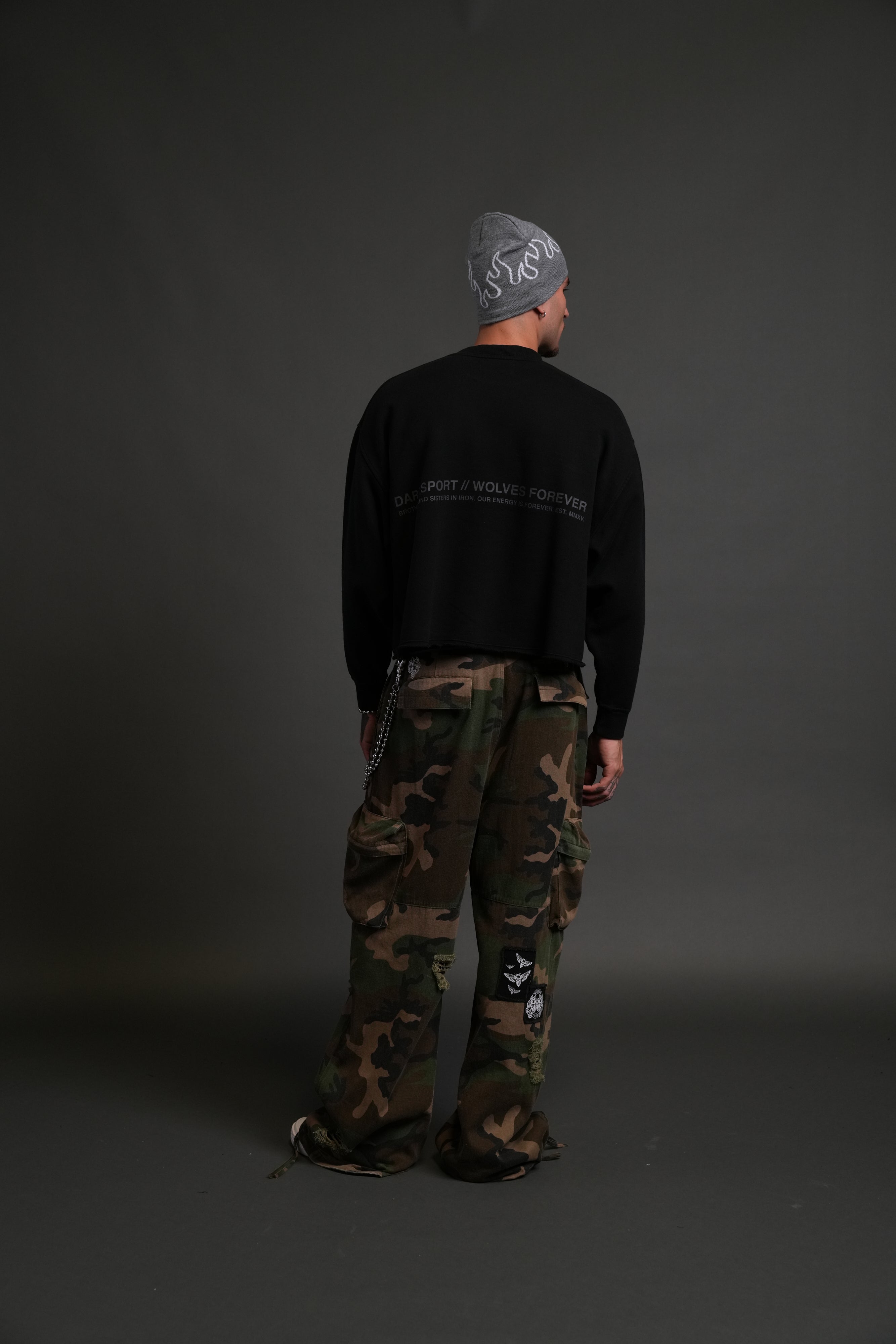 Pyramid Wolves Raw Hem "Box Cut" Crewneck in Black
