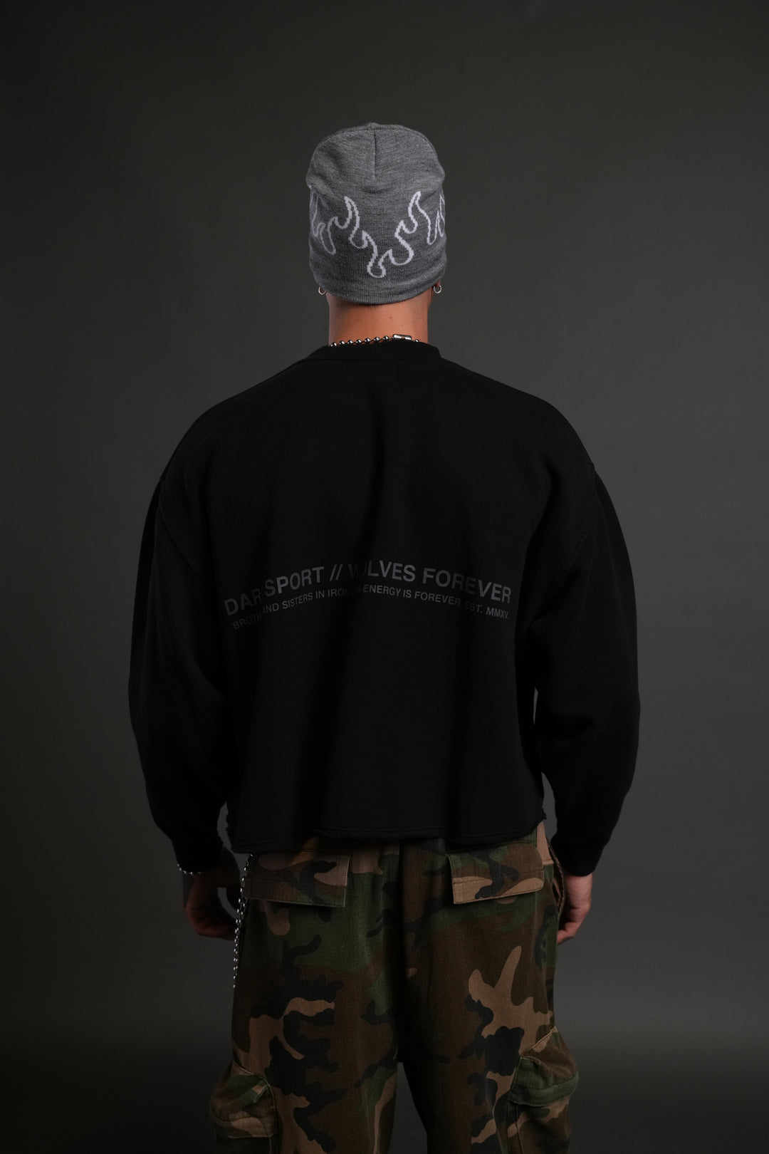 Pyramid Wolves Raw Hem "Box Cut" Crewneck in Black