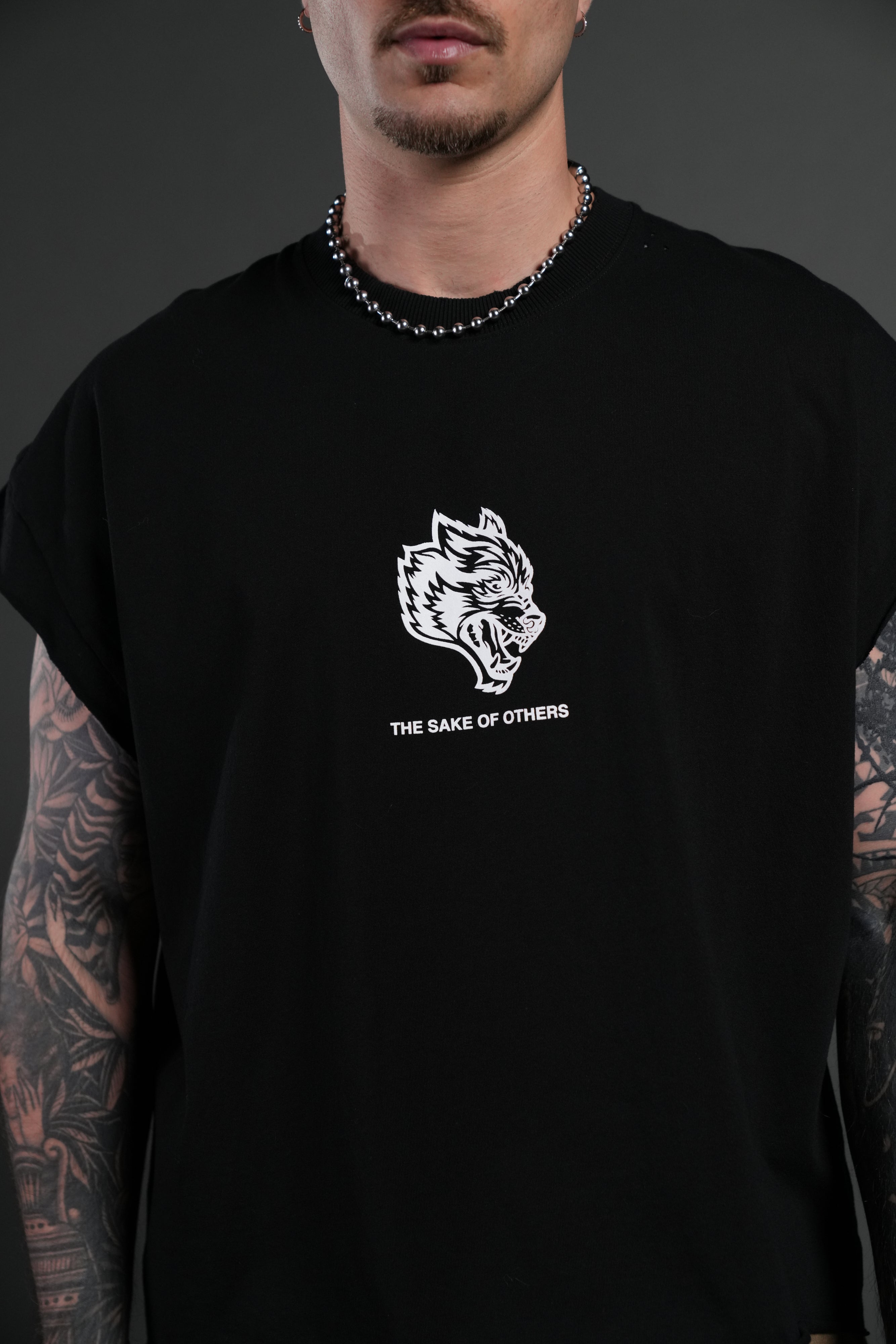 Holy Vow Distressed Grunge Cut-Off Mid-Length Raw Hem Tee in Black