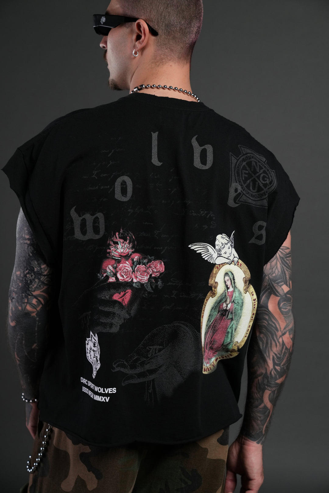 Holy Vow Distressed Grunge Cut-Off Mid-Length Raw Hem Tee in Black