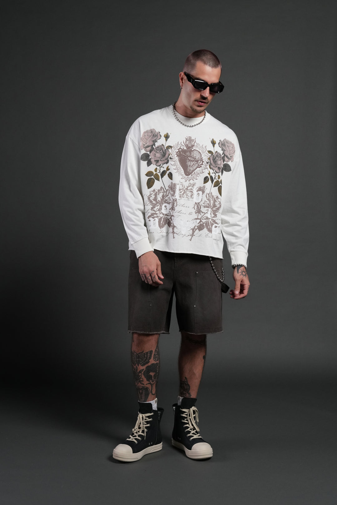 You Are the Reason Grunge Mid-Length Raw Hem LS Tee in Cream