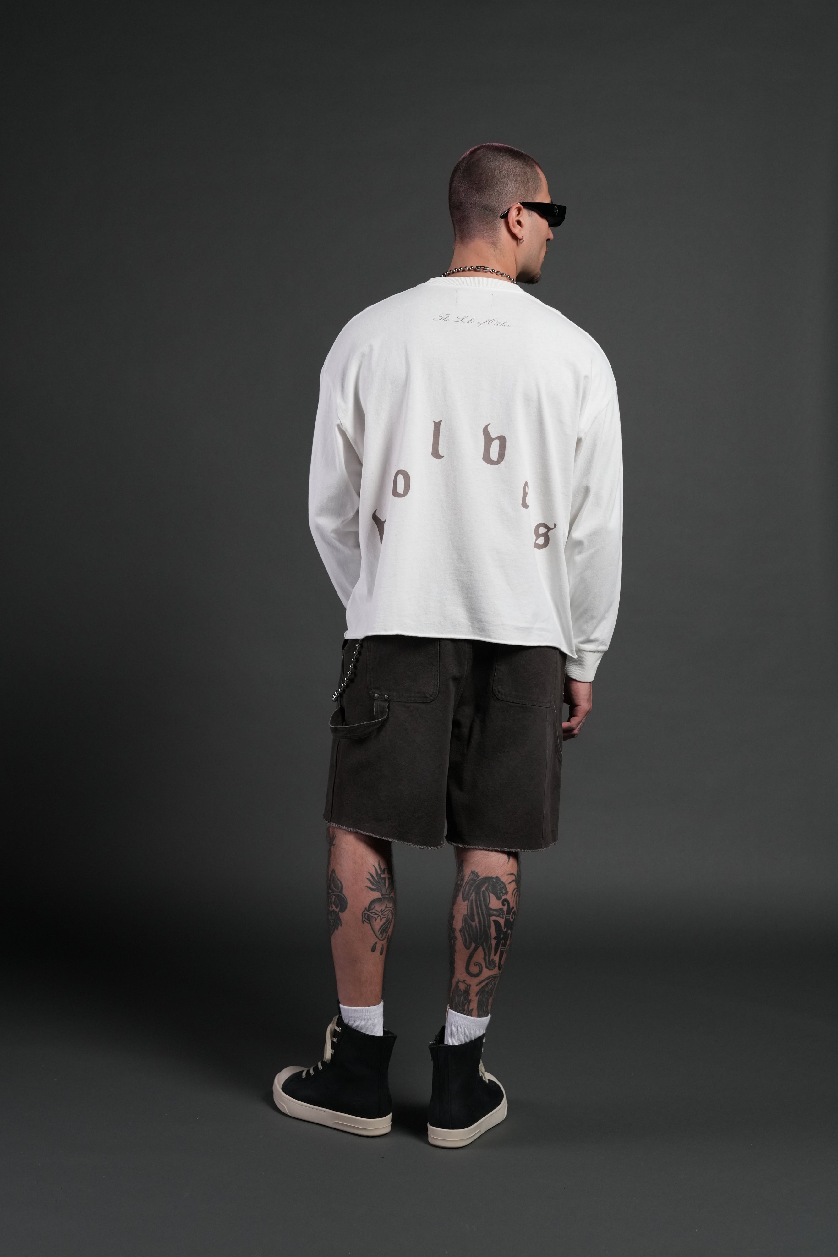 You Are the Reason Grunge Mid-Length Raw Hem LS Tee in Cream