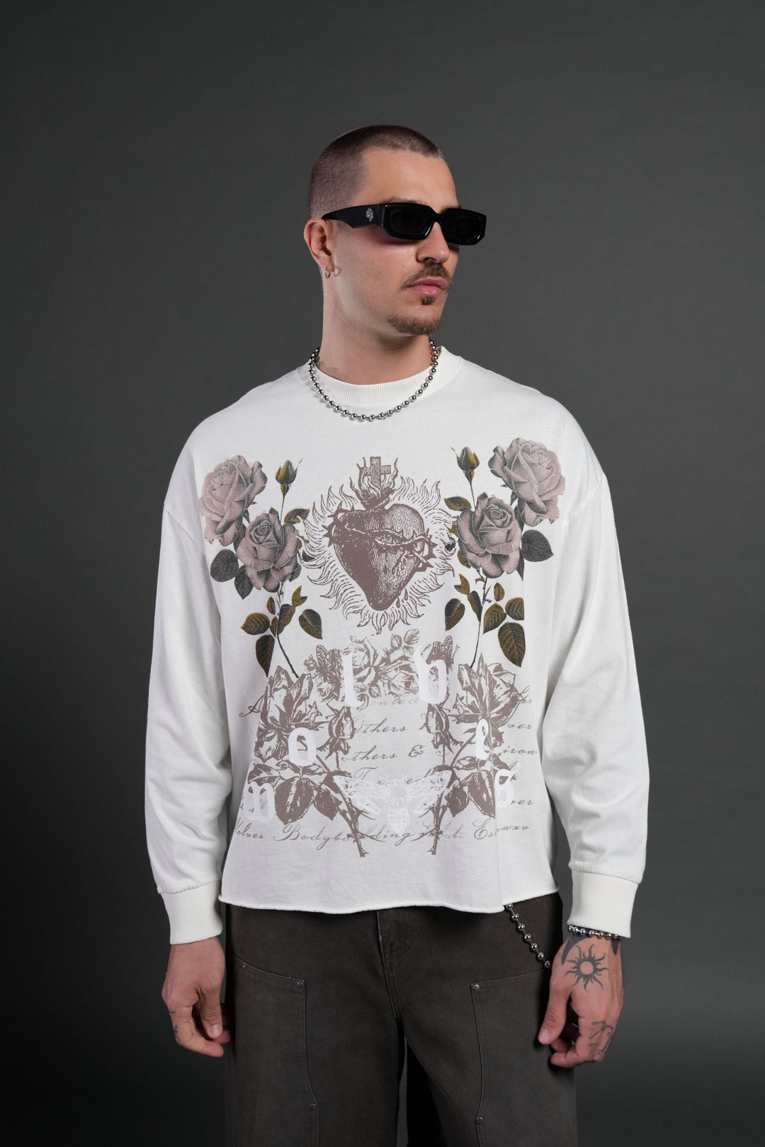 You Are the Reason Grunge Mid-Length Raw Hem LS Tee in Cream