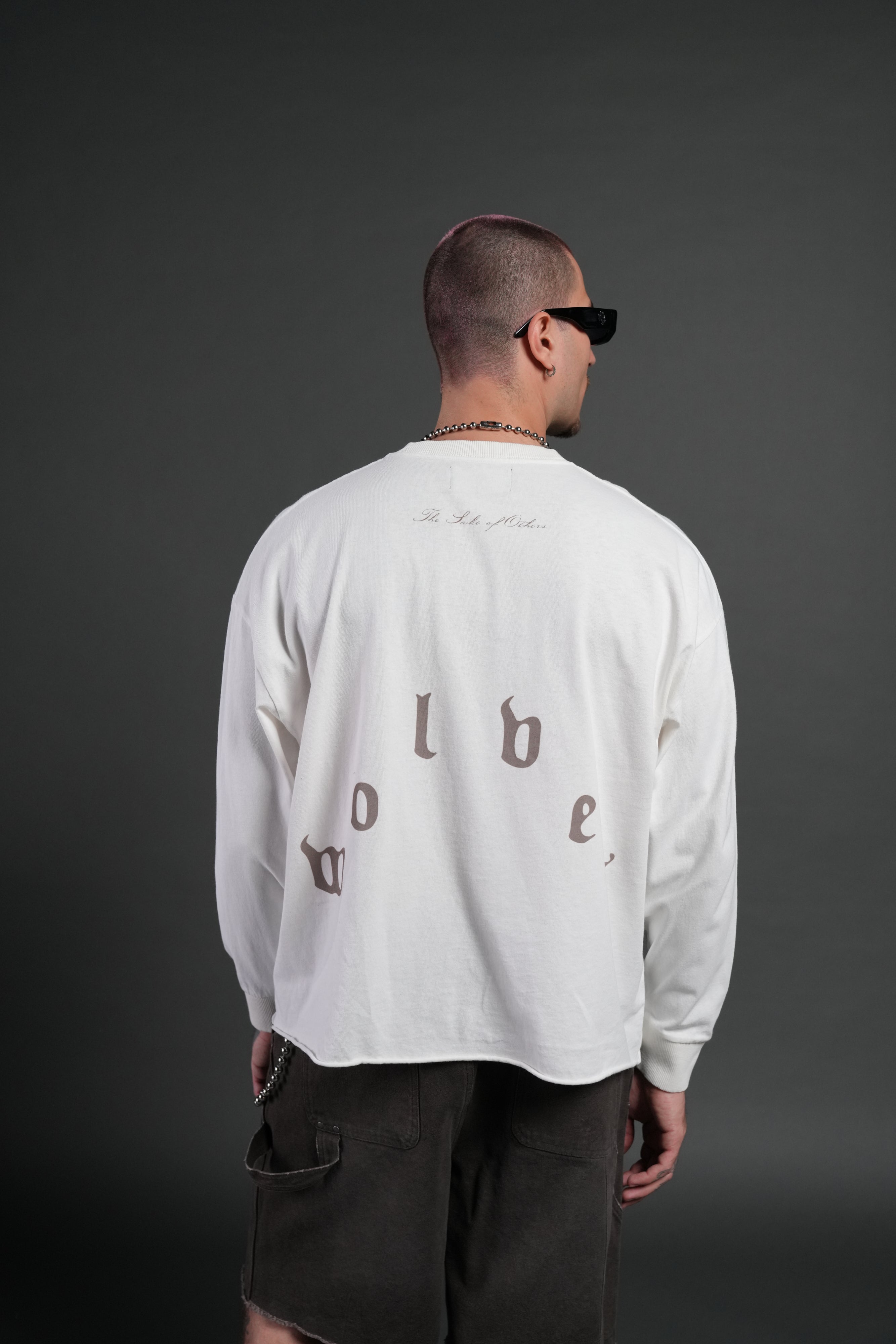 You Are the Reason Grunge Mid-Length Raw Hem LS Tee in Cream