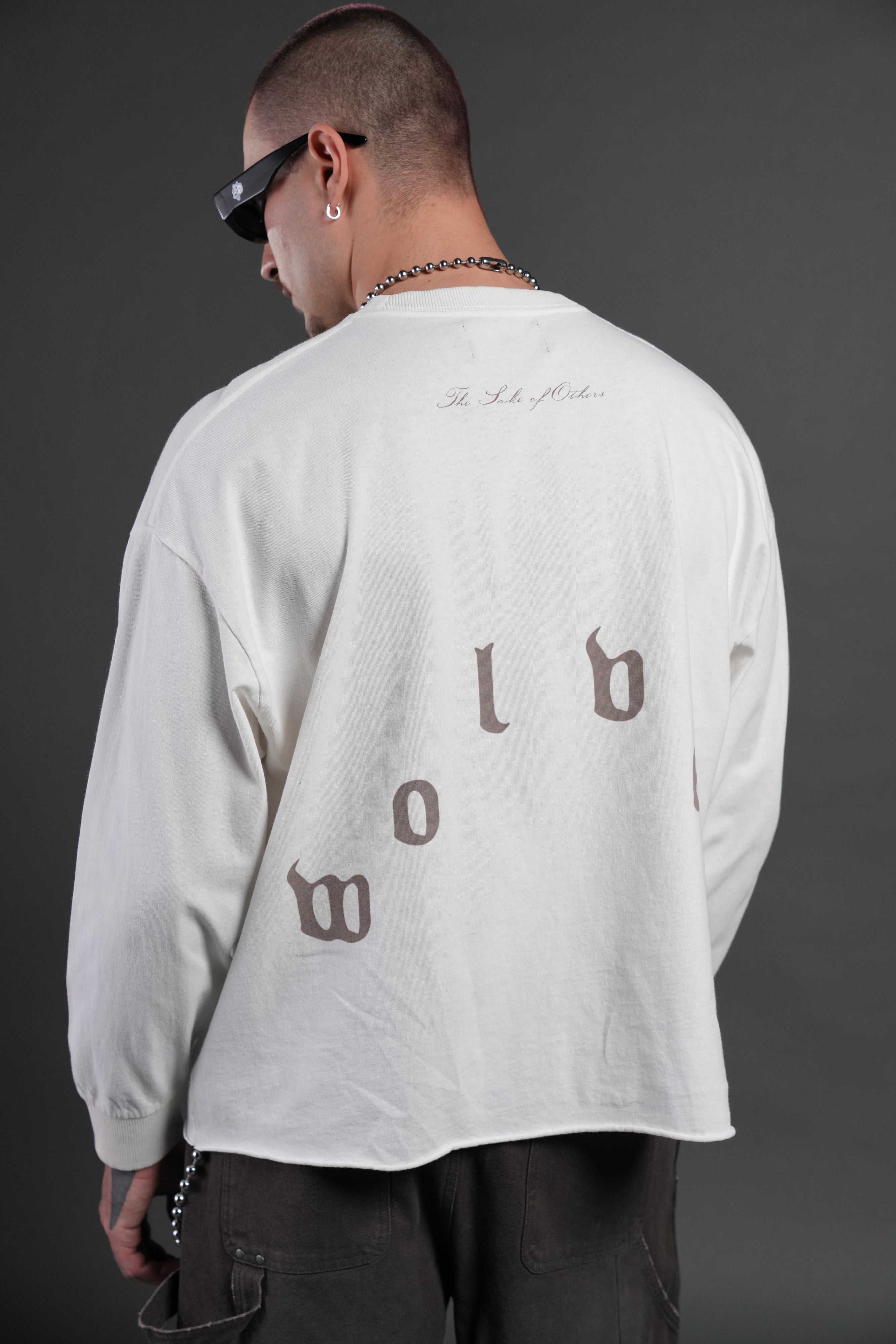 You Are the Reason Grunge Mid-Length Raw Hem LS Tee in Cream