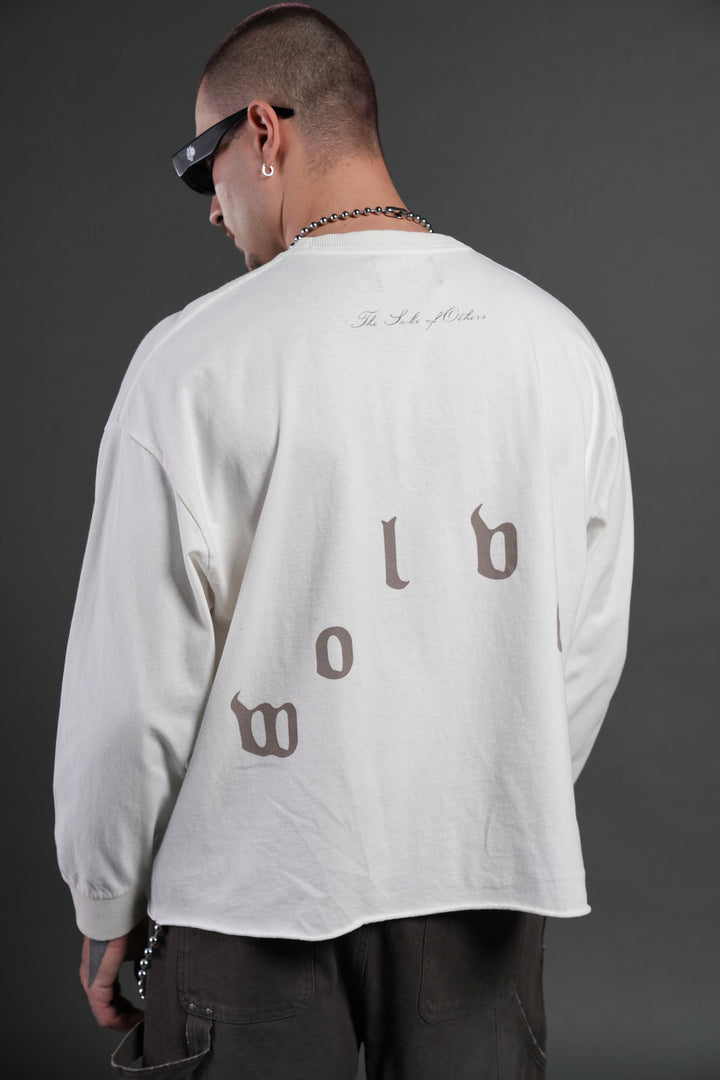 You Are the Reason Grunge Mid-Length Raw Hem LS Tee in Cream