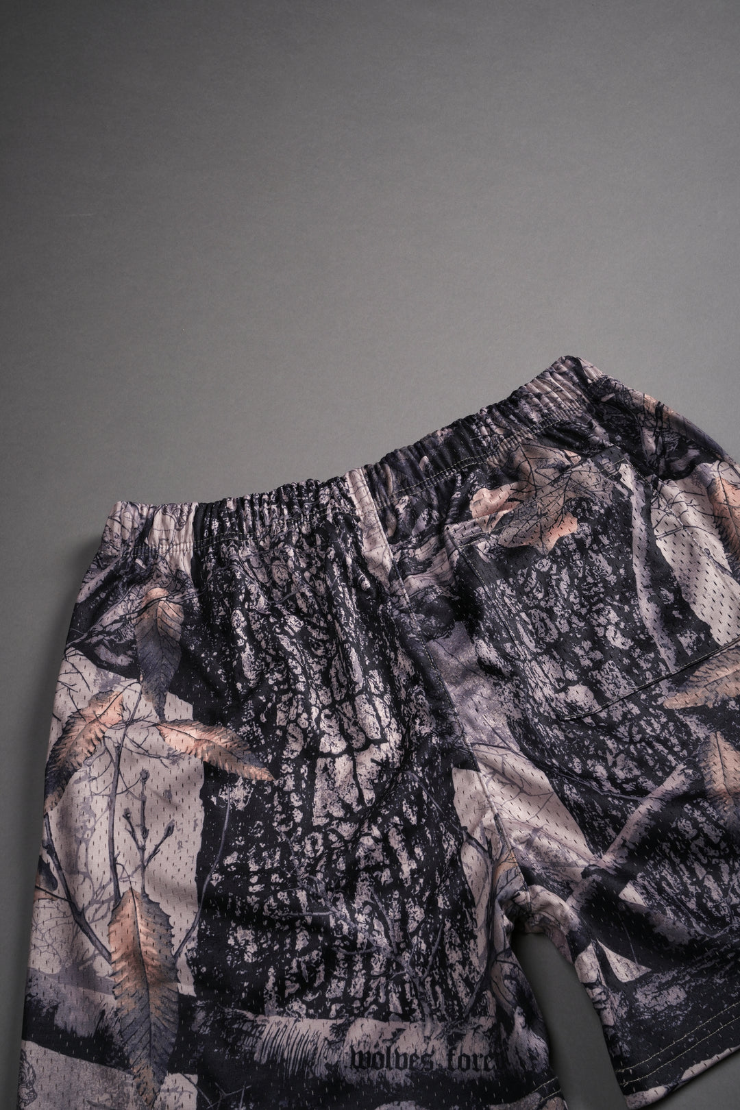 Okami Wolf Mesh Shorts in Clay Woodland Camo