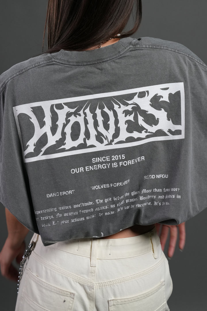 Death's-Head Grunge Cut-Off Mid Length Raw Hem Tee in Slate Gray