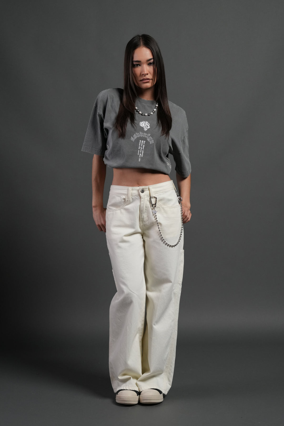 Reaper Tour Grunge Mid Length Raw Hem Tee in Slate Gray