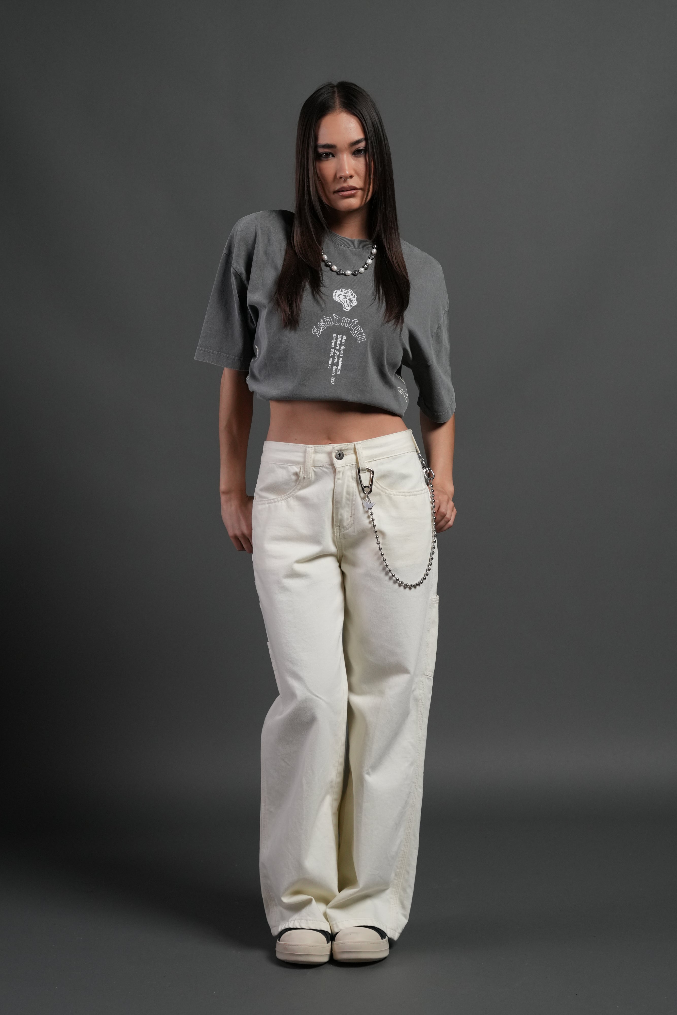 Reaper Tour Grunge Mid Length Raw Hem Tee in Slate Gray