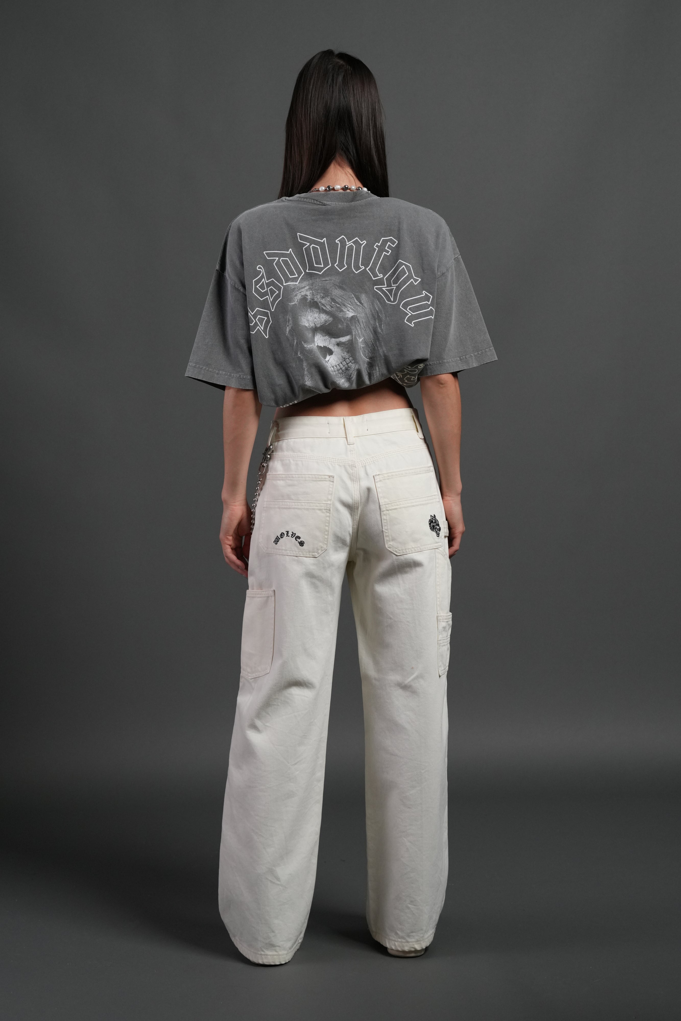 Reaper Tour Grunge Mid Length Raw Hem Tee in Slate Gray