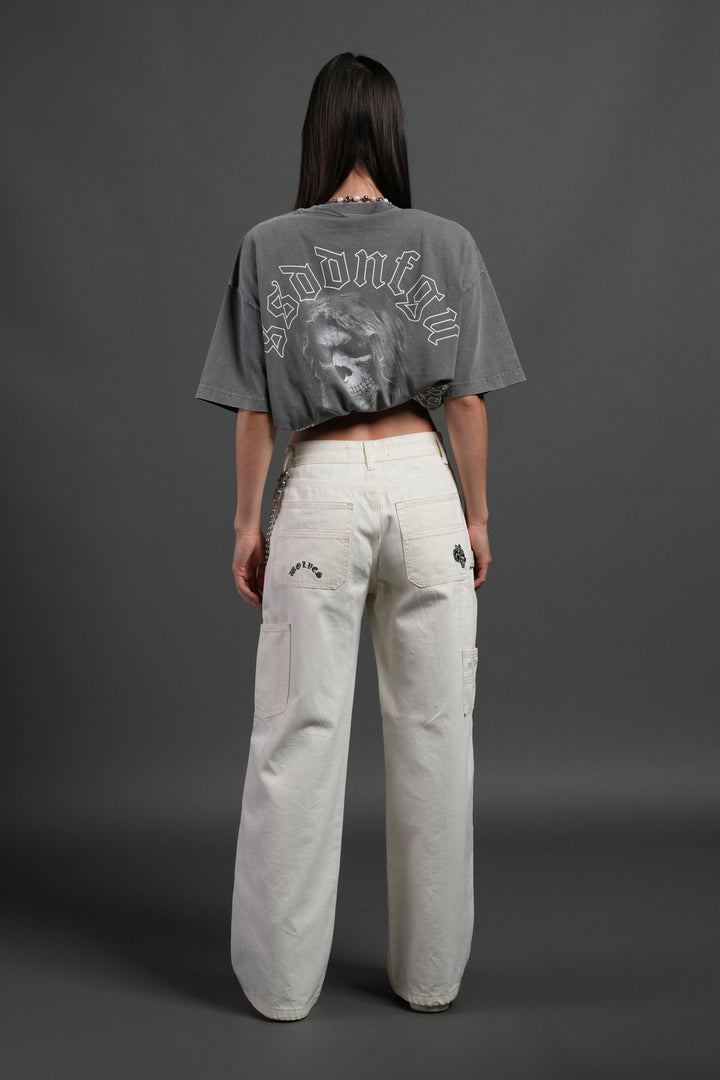 Reaper Tour Grunge Mid Length Raw Hem Tee in Slate Gray
